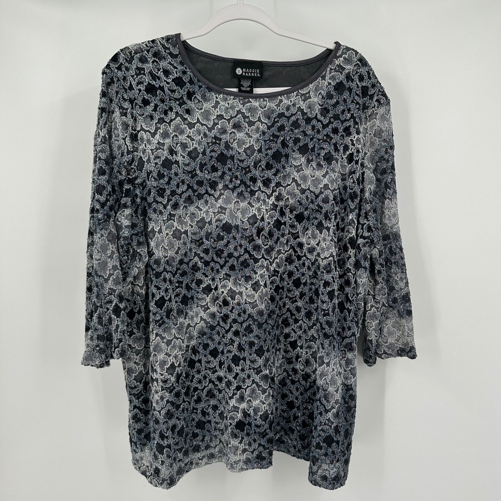 Maggie Barnes Womens Moody Lace Illusion Top Size 2X Floral Textured Knit